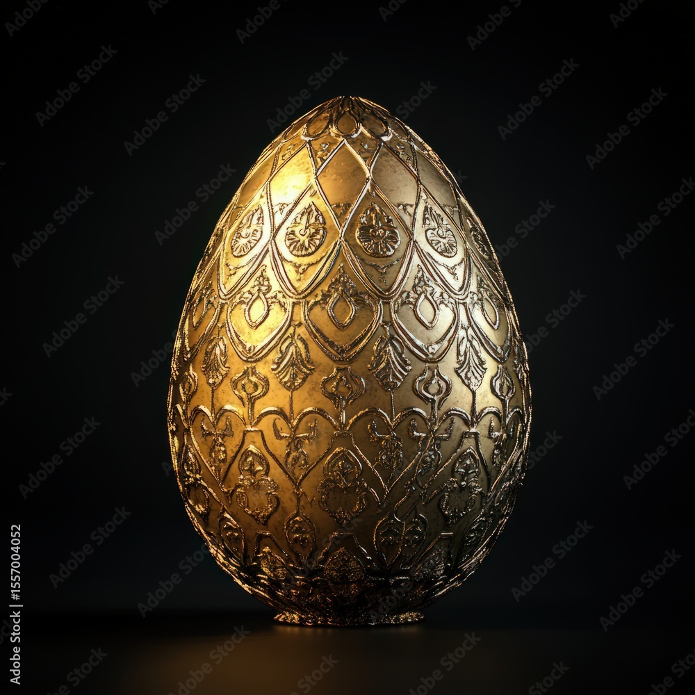 Aufkleber ornate golden egg with intricate textures and patterns against a dark background for elegant decorat