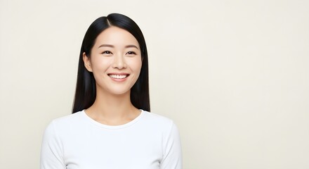 Happy Woman Smiling Portrait Against a Light Background
