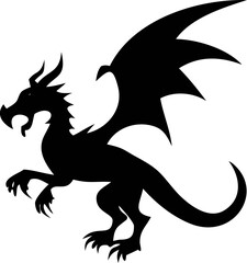 Minimalist dragon silhouette icon in vector format. Use for legends, folklore, t-shirt prints, or magical design projects.

