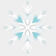 A detailed vector snowflake with a mix of white and cool blue tones, featuring an intricate crystalline pattern, ideal for winter, holiday, or frosty themes.
