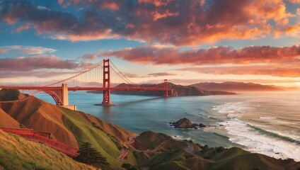 Sunset Light Paints Golden Gate Bridge