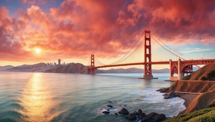 Golden Gate Glows Beneath Cloudy Skies