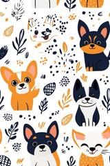 Fototapeta premium A flat style seamless pattern of Chihuahuas, isolate on white background, arranged in a dynamic and engaging design.