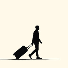 Black Silhouette Vector of Person Pulling Suitcase While Traveling or Commuting on White Background Full HD