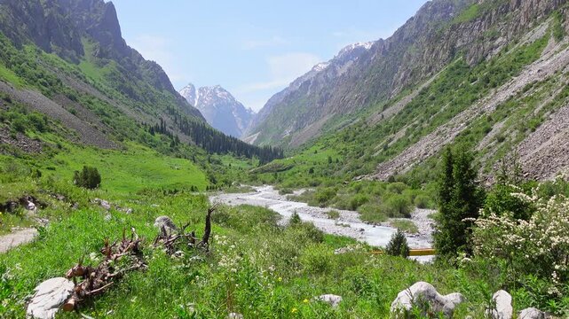 Flowing rivers and dramatic landscapes inside Ala Archa National Park, Kyrgyzstan