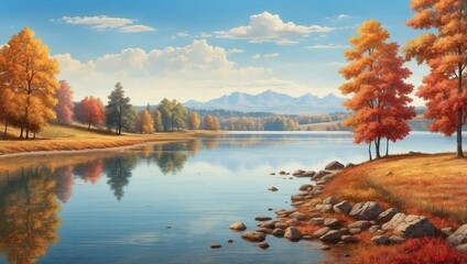 Autumn Trees Glow Beside Still Waters