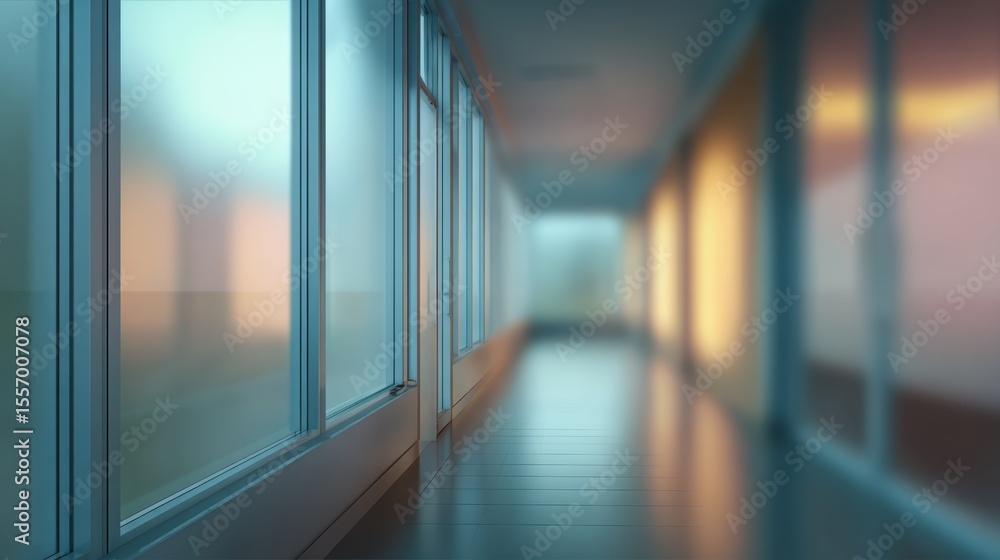 Aufkleber a serene corridor with soft light and frosted glass windows, creating an inviting atmosphere for exp