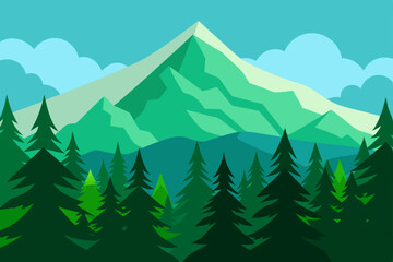 Fototapeta premium Christmas winter mountain landscape vector illustration with snow-covered fir trees