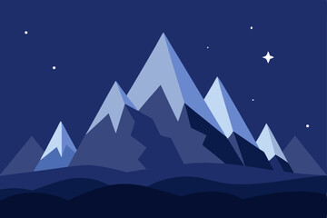 Fototapeta premium Vector illustration of a cold night mountain landscape with snow-capped peaks and sky