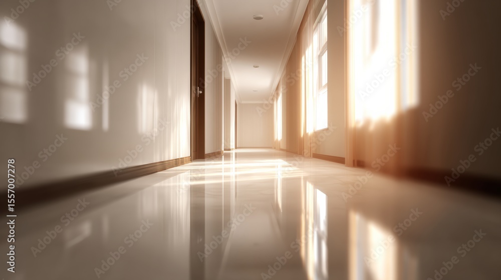 Aufkleber a serene hallway with polished floors and warm sunlight creating an inviting atmosphere for explorat
