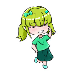 little girl with green tape 