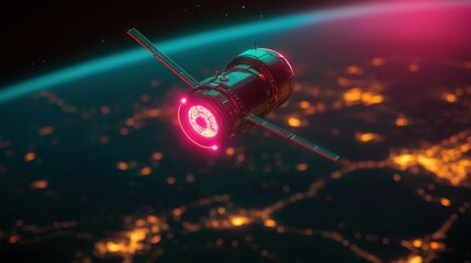 Futuristic satellite orbiting planet Earth