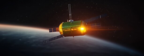 Satellite in orbit above a distant planet.