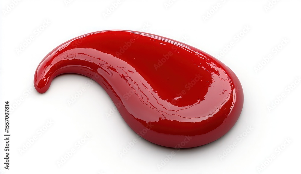 Poster glossy red paint droplet with curved shape on a white background for art and design concepts