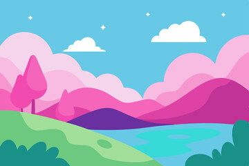 Fototapeta premium A vibrant summer landscape featuring flowers, mountains, and a clear sky with soft clouds