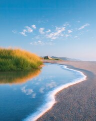Rippled Sandbar Emerging from Tide at Dawn