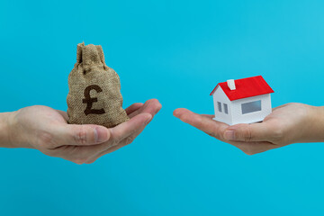 Money change house on blue background