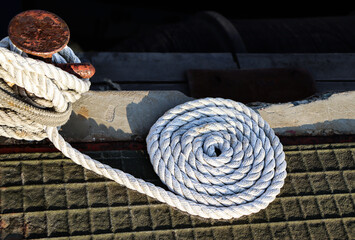 Bollard and ropes. Seaside vacation. Yachting. Sea travel.