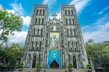 St Joseph Cathedral Church in Hanoi Old Quarters Vietnam magnificent structure architecturally majestically built by the French who colonised the Vietnamese.