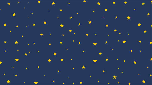 Seamless yellow stars pattern on dark blue night sky. Perfect for nursery decor, kids wallpaper, baby shower invitation, wrapping paper, and celestial themed designs. Cute, dreamy, and versatile vecto