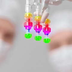 Robotic Hand with Glowing Colorful Sensors Close Up