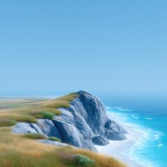 Rocky Coastal Cliff Vanishing into Bright Haze
