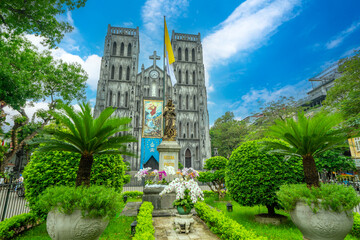 St Joseph Cathedral Church in Hanoi Old Quarters Vietnam magnificent structure architecturally majestically built by the French who colonised the Vietnamese.