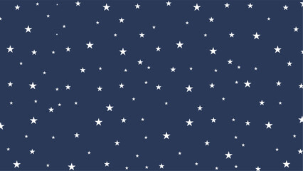 Seamless white star pattern on dark blue background. Night sky vector illustration perfect for kids' room decor, baby products, wrapping paper, celestial designs, and nursery-themed projects.