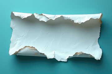 Rolled White Paper with Torn Edges on Teal Background