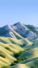 Rolling Green Hills Under Soft Sunlight