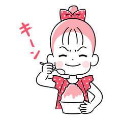かき氷を食べて頭がキーンとした女の子　ワントーン