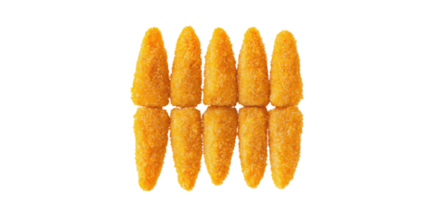 Breaded Baby Corn Nuggets. Appetizing Snack And Finger Food Concept Isolated On Transparent Background