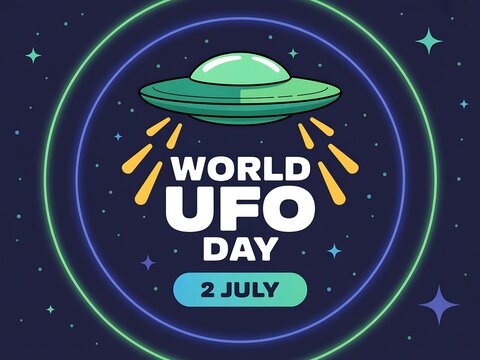 Celebrate world ufo day on july 2nd with a flying saucer and cosmic stars