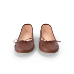 Brown Leather Ballerina Flats, Elegant Womens Footwear, transparent background png