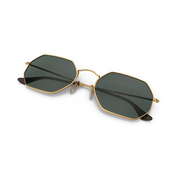 Gold Frame Sunglasses, Octagon Shape Dark Lenses, Fashion Accessory, transparent background png