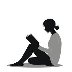 Black Silhouette Vector of Student Sitting and Reading Book in Focused Study Scene on White Background Full HD