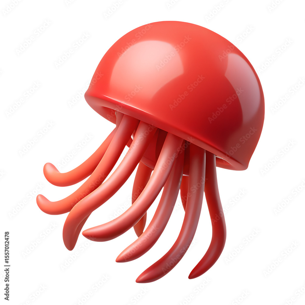 Poster red jellyfish 3d rendering isolated on white background