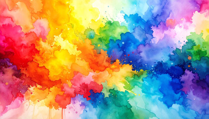 Obraz premium Rainbow Watercolor Texture with Brush Lines for Colorful Artistic Pattern, Vibrant Wash and Hand-Painted Effect