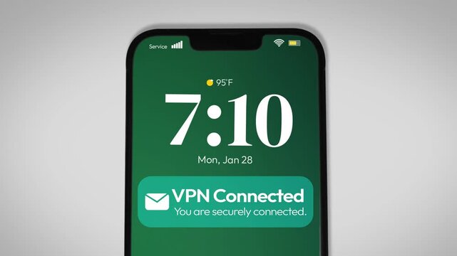 VPN Connected smartphone screen close up 4k footage, notification, message.