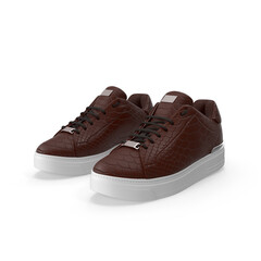 Brown Leather Sneakers, Fashionable Footwear Design on transparent background png