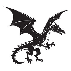 Fototapeta premium Powerful black dragon silhouette with outstretched wings representing myth and fantasy