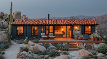 Modern desert cabin with terracotta roof