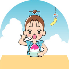 かき氷を食べる女の子