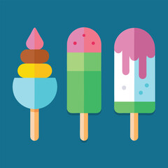Colorful assorted frozen dessert popsicles on a stick