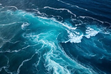 Blue ocean waves ripple across the clear water surface, creating a refreshing summer texture