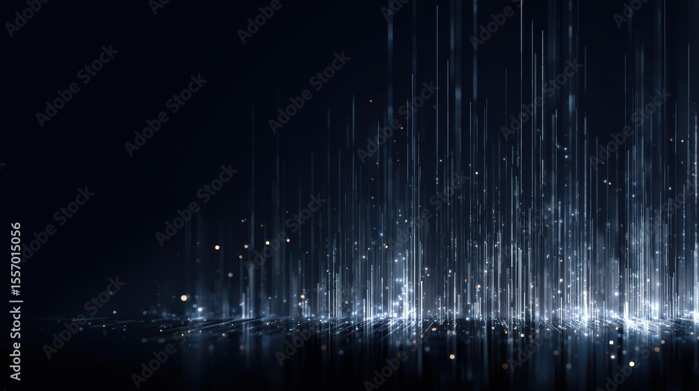 Poster abstract digital background featuring dynamic lines and glowing particles in dark tones, ideal for t