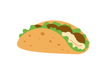 A cartoonstyle taco filled with lettuce meatballs and a creamy sauce