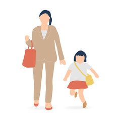 スーツ姿の母親と走る子どものイラスト（登園・子育て支援素材）