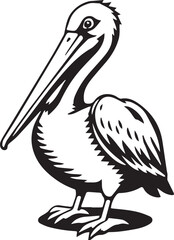 Cartoon Pelican Black and White Illustration