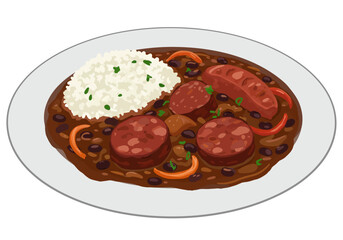 Jambalaya plate rice sausage beans peppers a vibrant dish on a white background